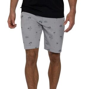 Travis Mathew Mens 40 Straight Shot Shorts Gray Palm Tree 10" Stretch Golf New